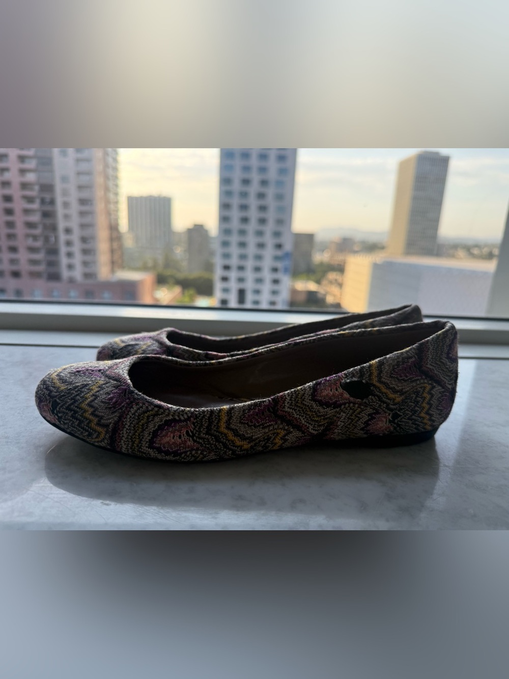 Missoni Multicolor Knit Pattern Ballet Flats — Black, Purple, Yellow Accents